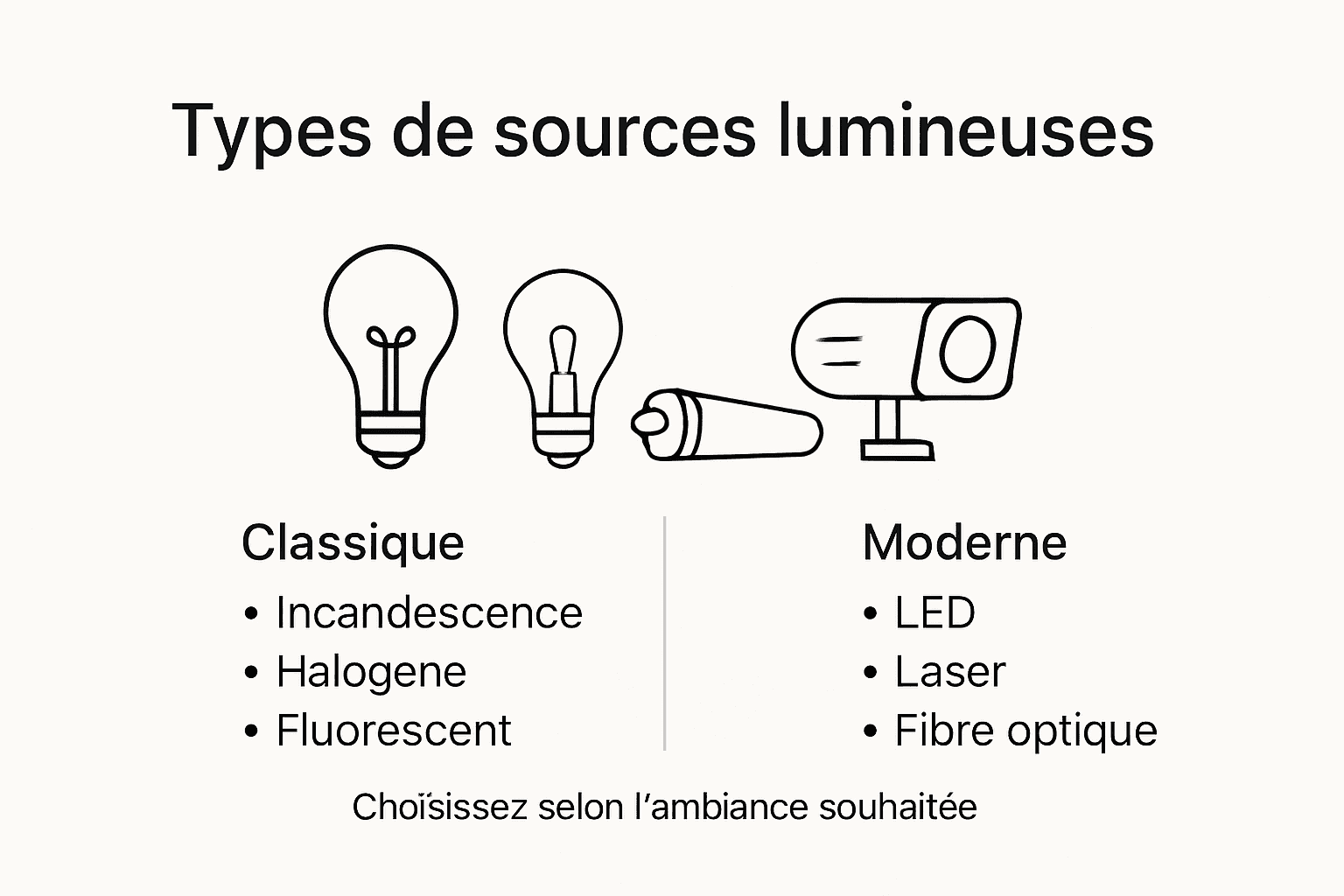 Panorama des principales sources de lumière