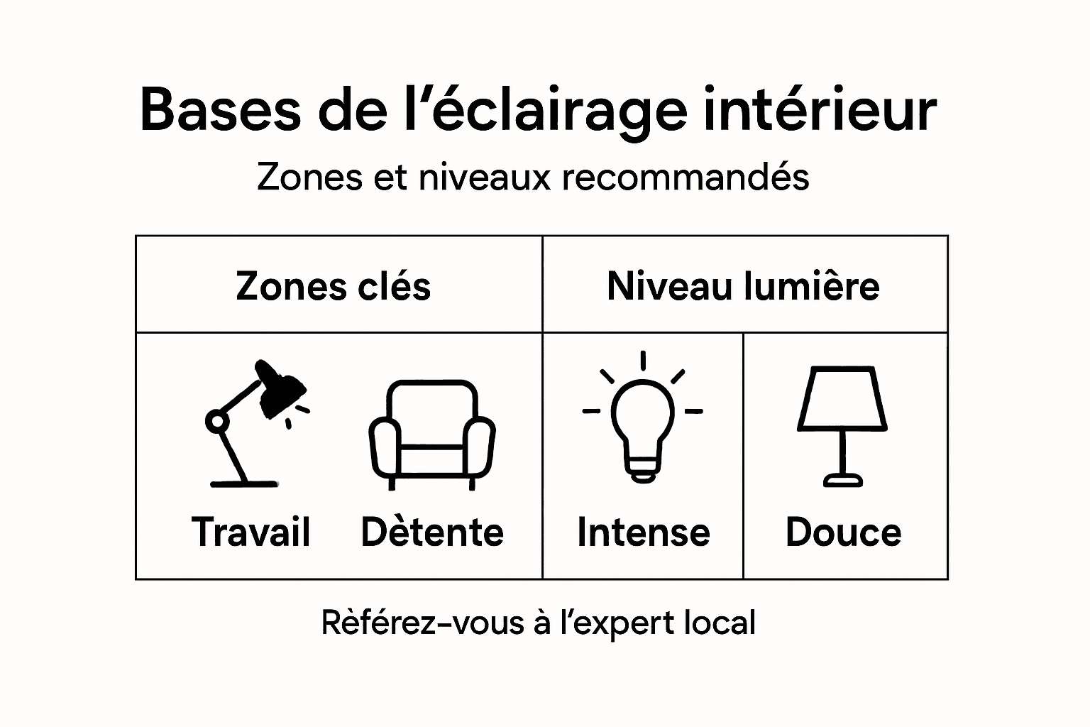 Infographie : comment bien répartir les niveaux d’éclairage selon les espaces intérieurs
