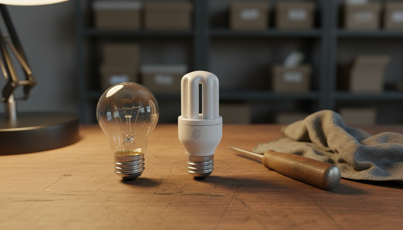 Une ampoule à incandescence et une ampoule halogène placées l’une à côté de l’autre.