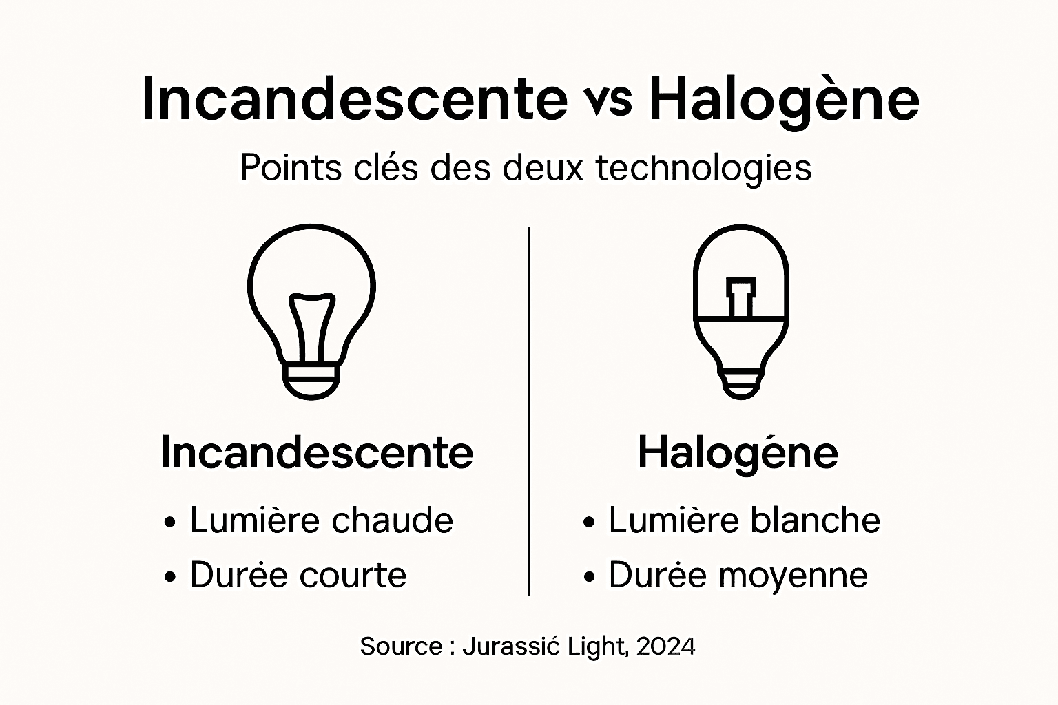 Infographie : les différences essentielles entre ampoules incandescentes et halogènes