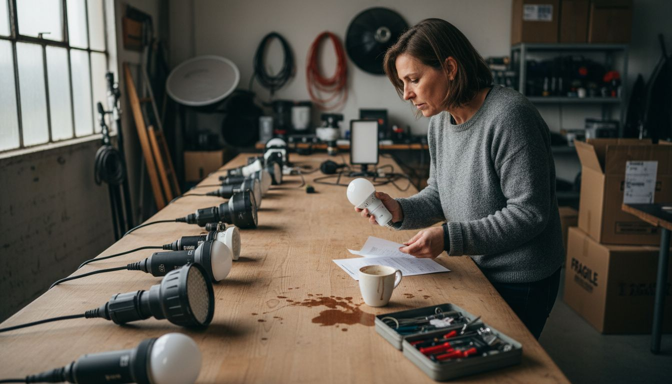 Test comparatif des différentes ampoules de studio, réalisé à la main
