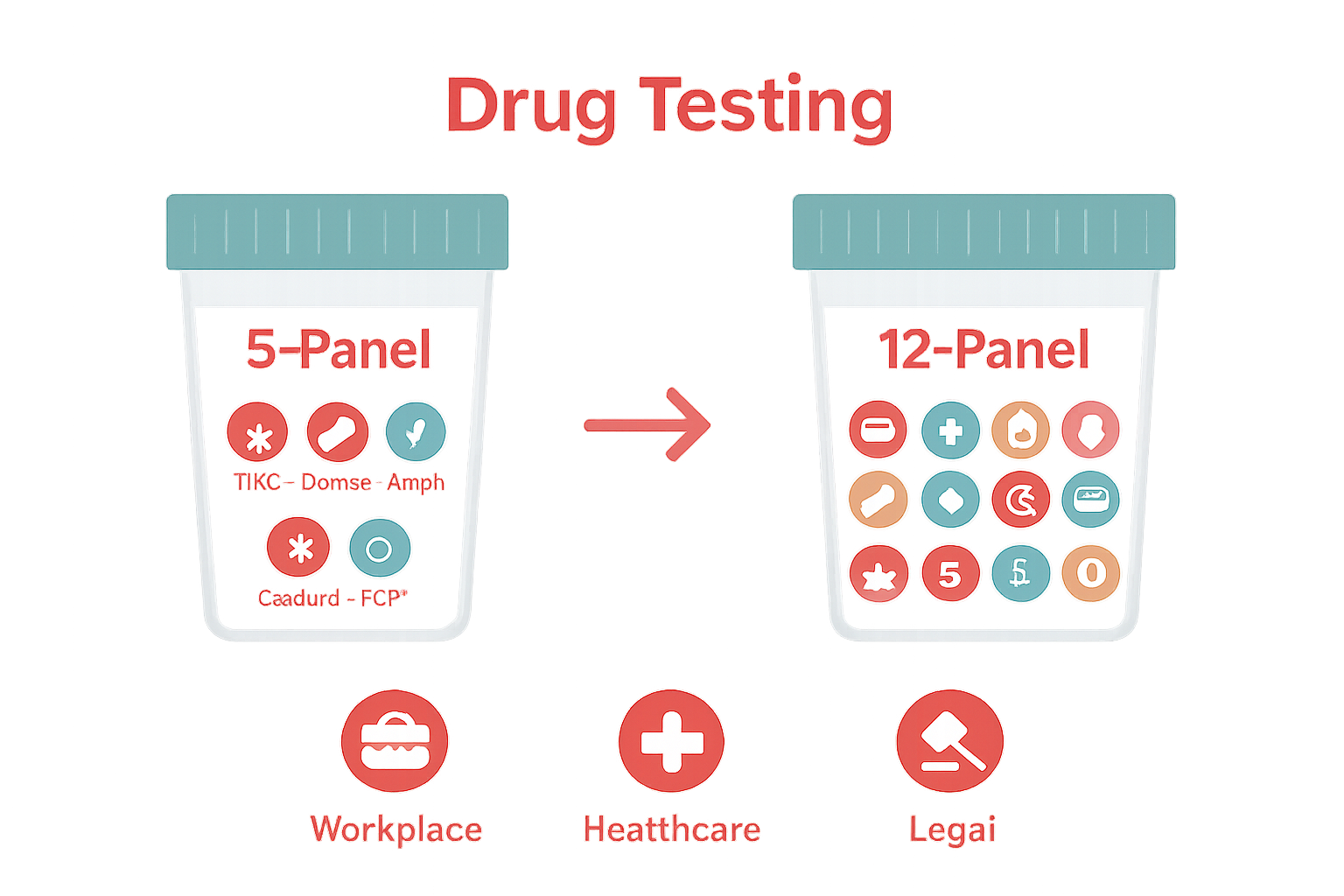 Infographic comparing 5-panel and 12-panel drug test cups