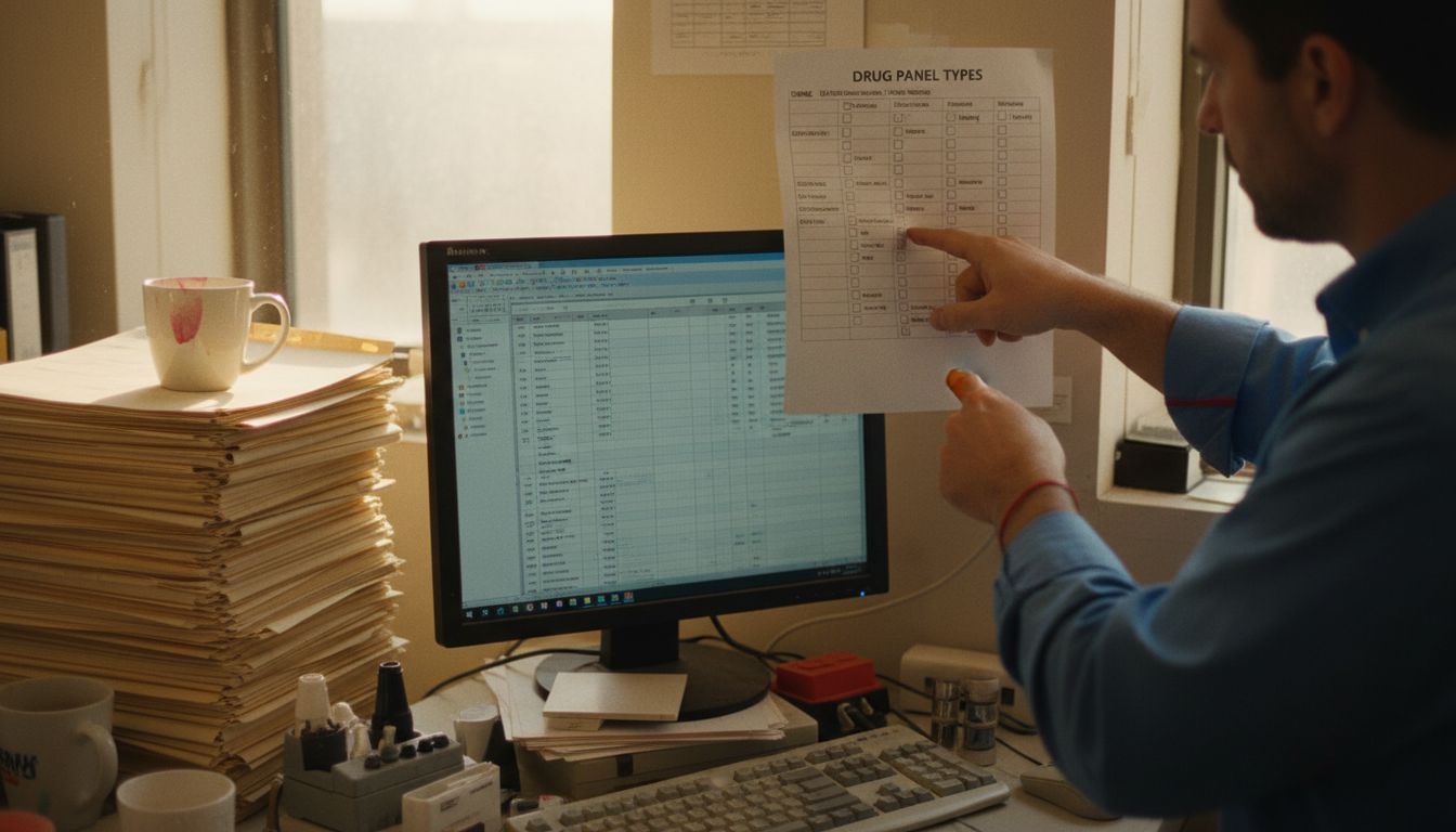 Supervisor referencing drug panel comparison chart