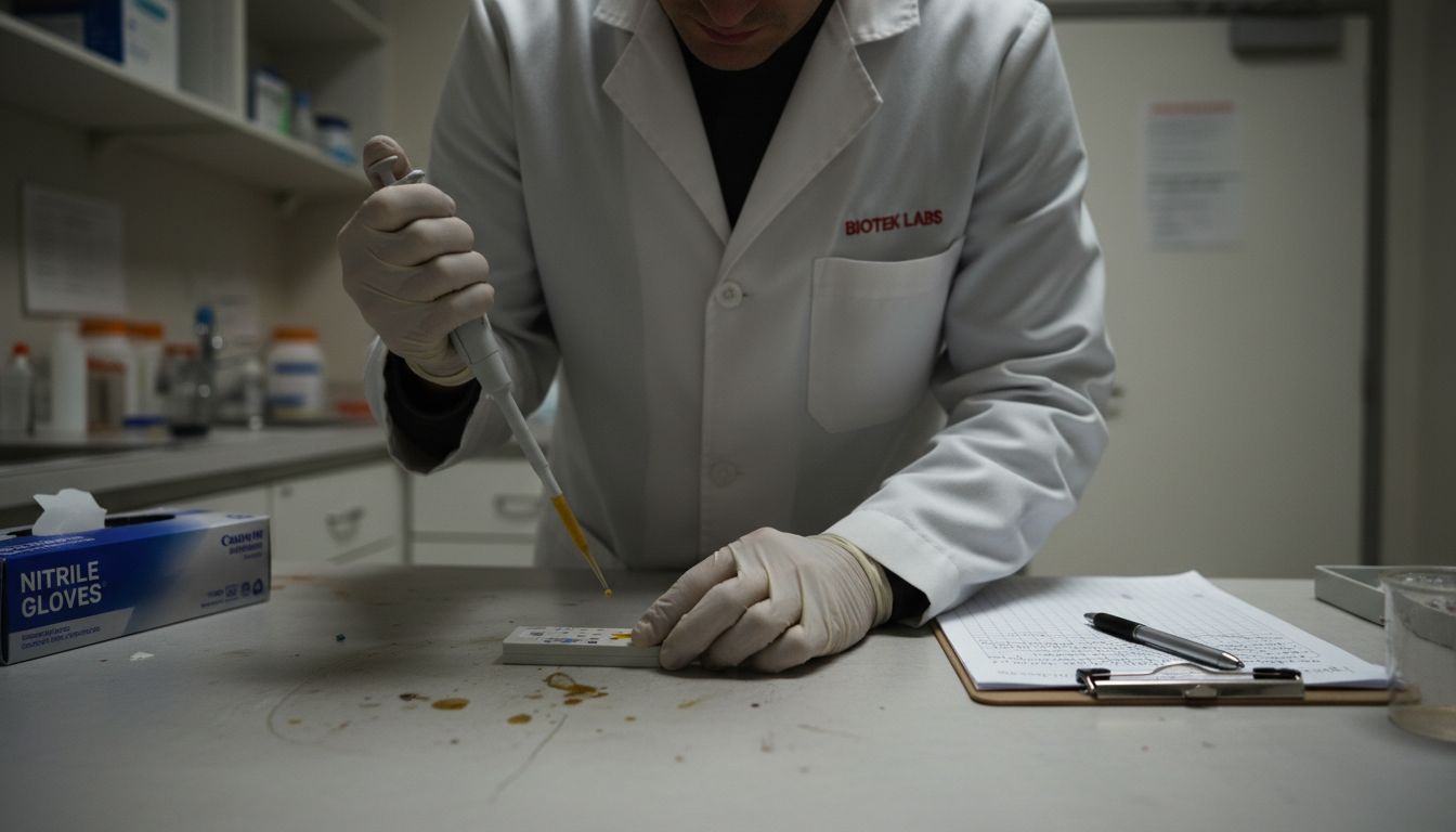 Lab assistant applying sample to drug test