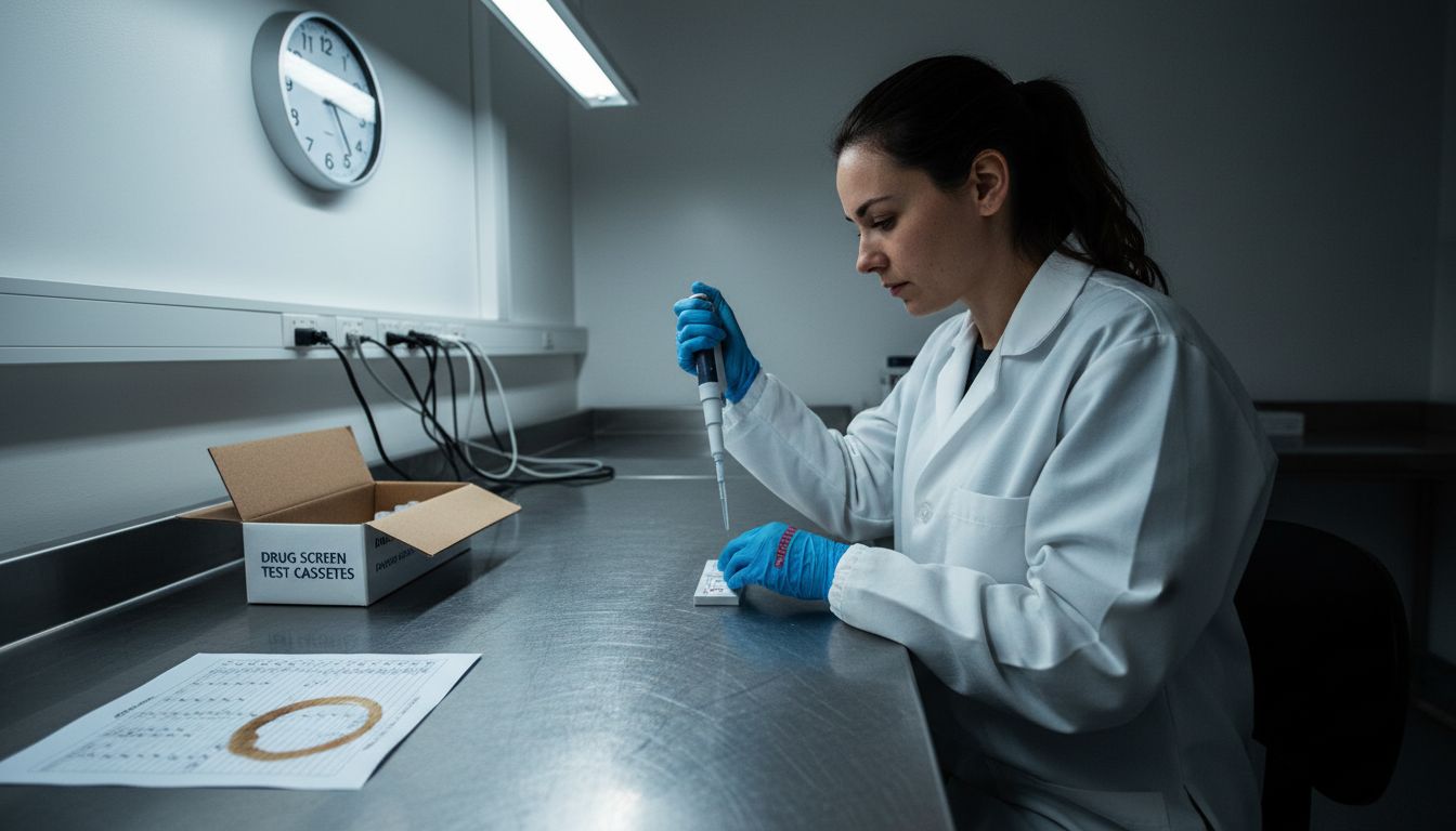 Lab technician pipetting for rapid drug test