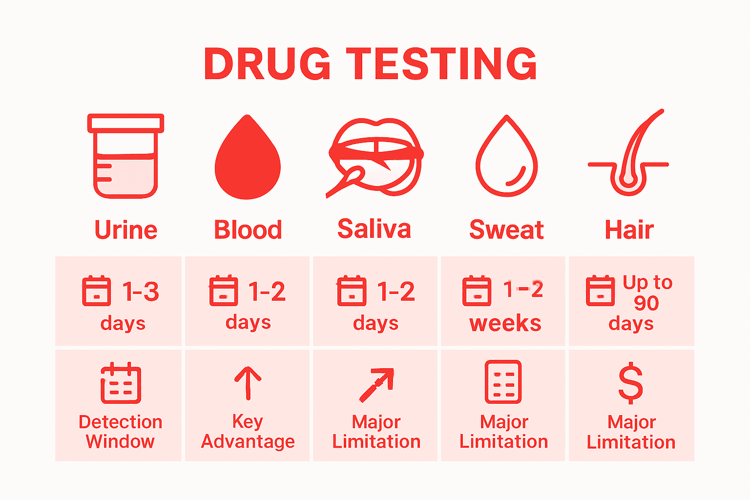 Infographic comparing drug test specimen methods