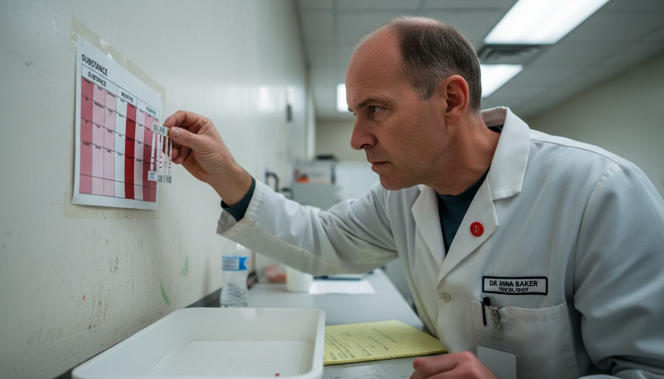Lab worker checking drug test strip results