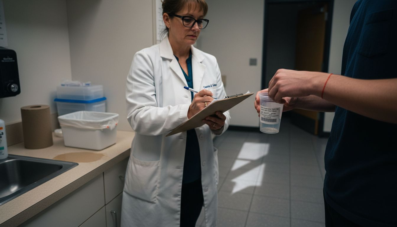 Observer overseeing proper drug specimen collection