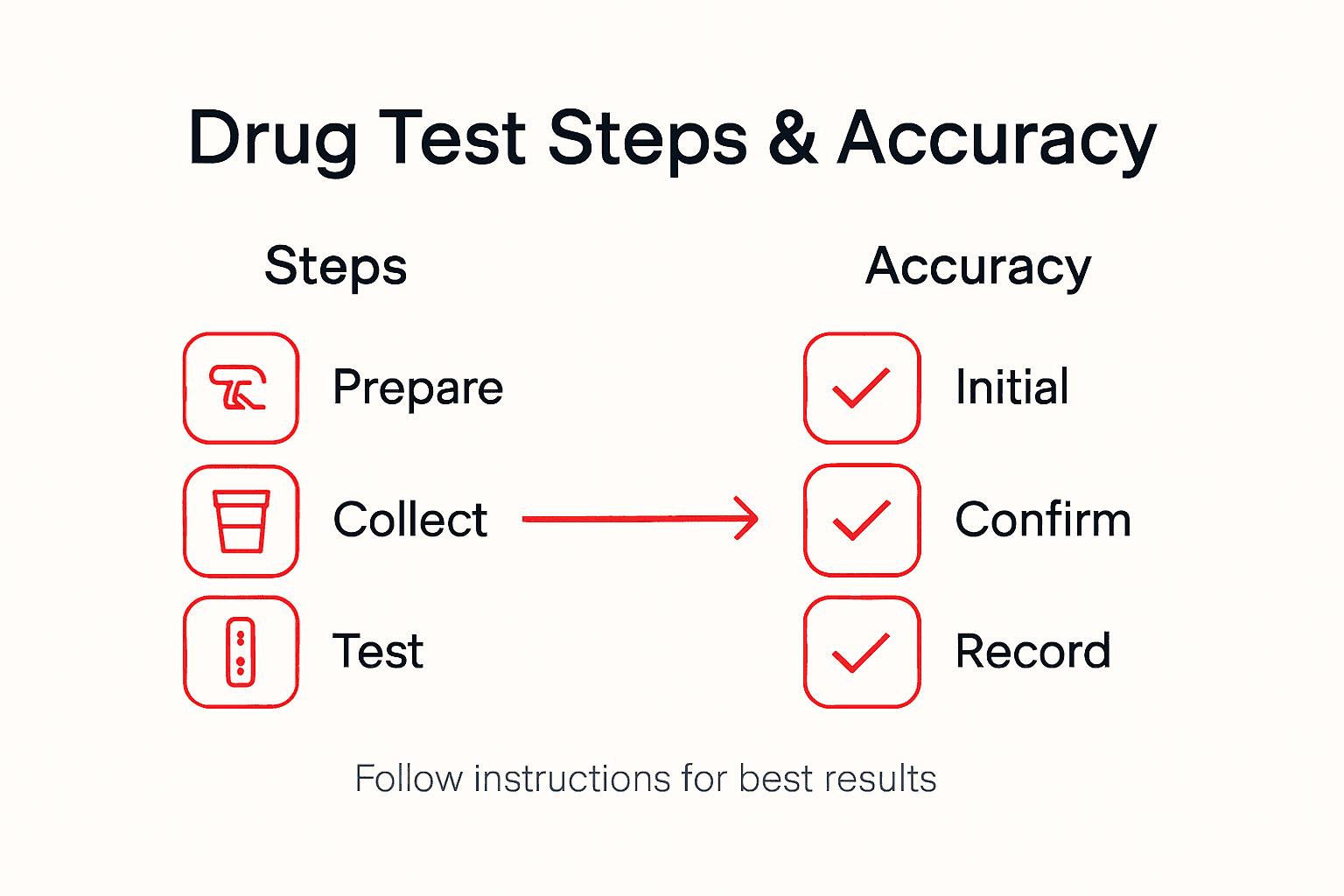 Infographic showing drug test steps and accuracy