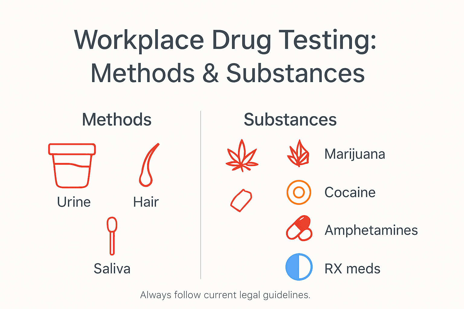 Infographic showing workplace drug test methods and substances