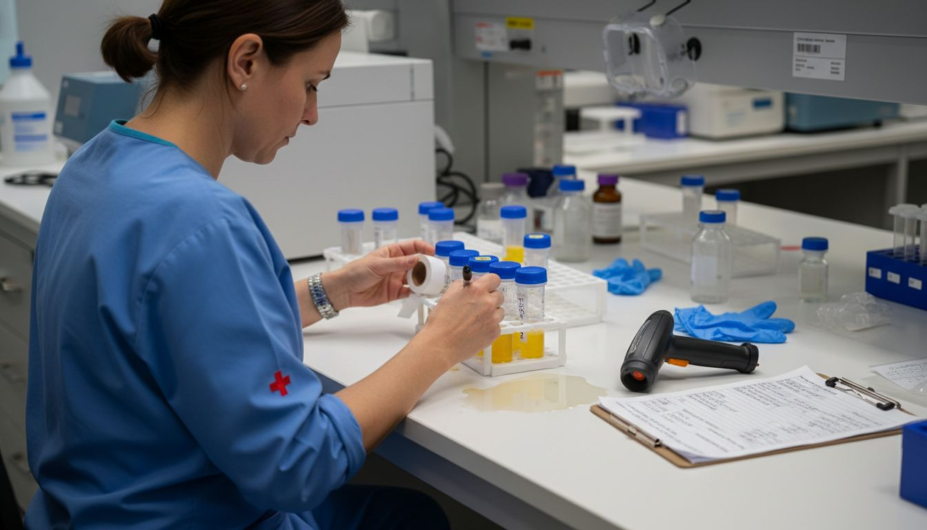 Lab technician preparing drug test samples
