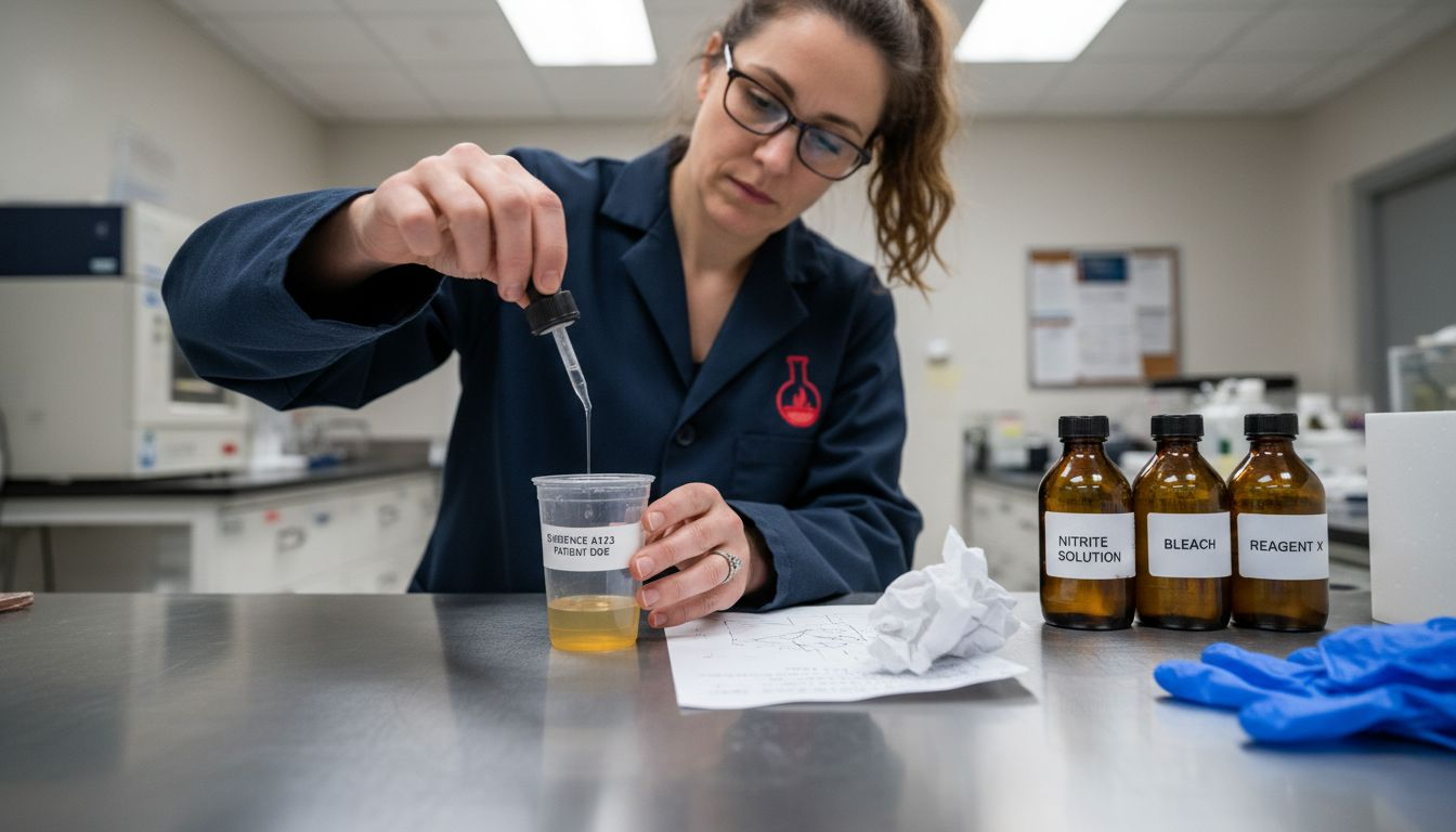 Scientist adding adulterants to drug test cup