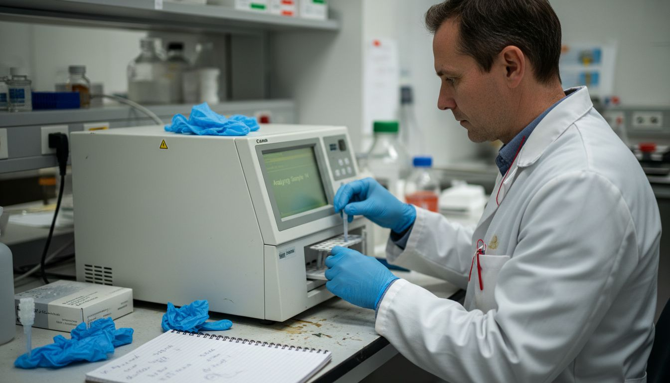 Scientist analyzing saliva sample in lab