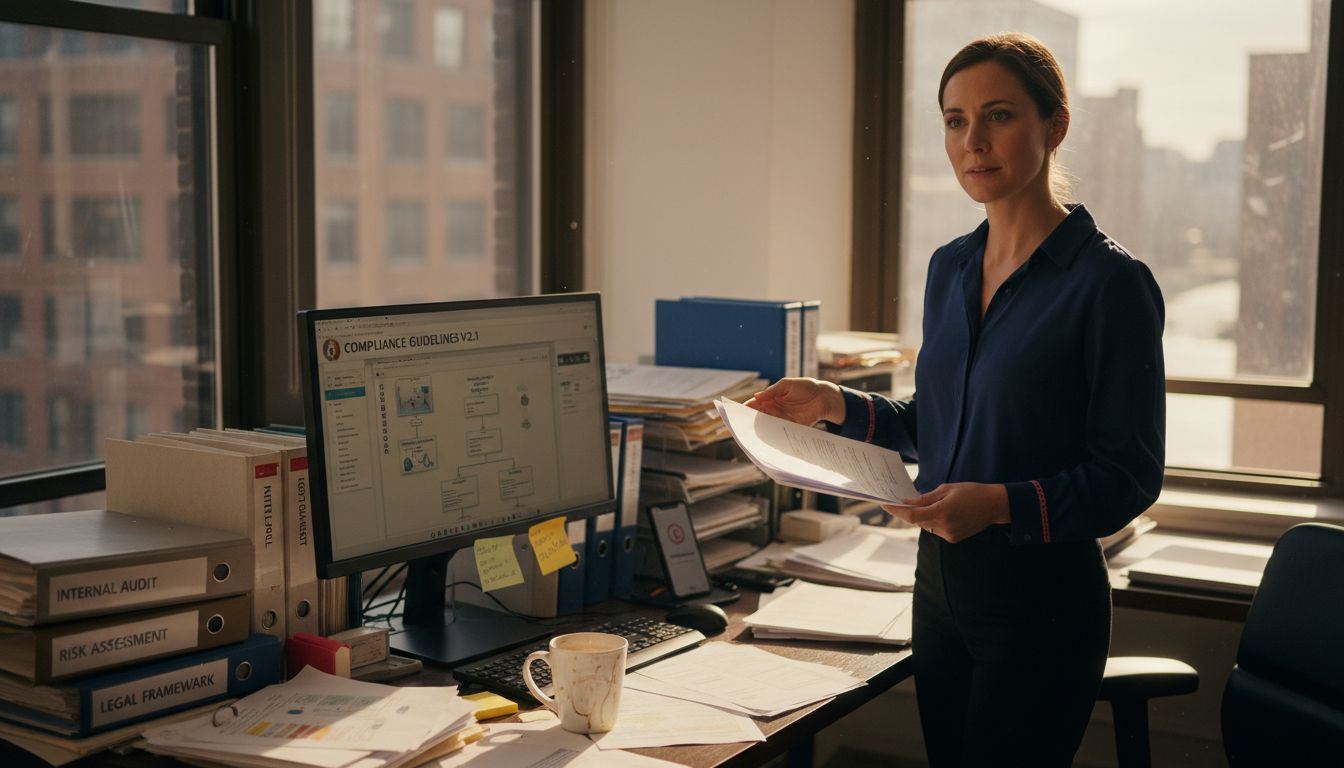 Compliance officer reviewing drug testing regulations