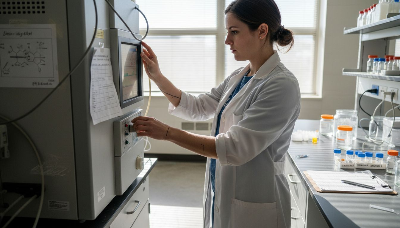 Scientist operates GC-MS instrument for confirmation