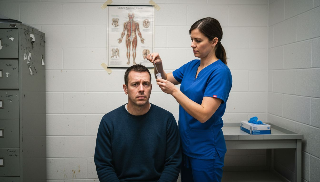 Clinician collecting hair sample for drug test