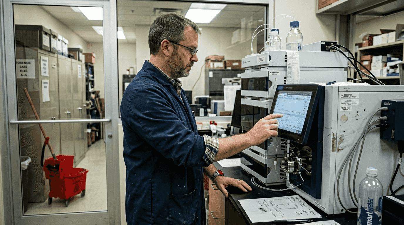 Lab tech using mass spectrometry drug testing