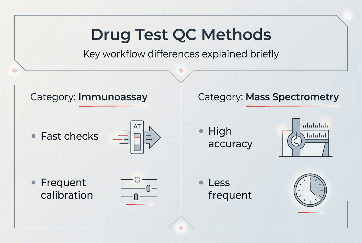 Infographic comparing QC for drug test methods