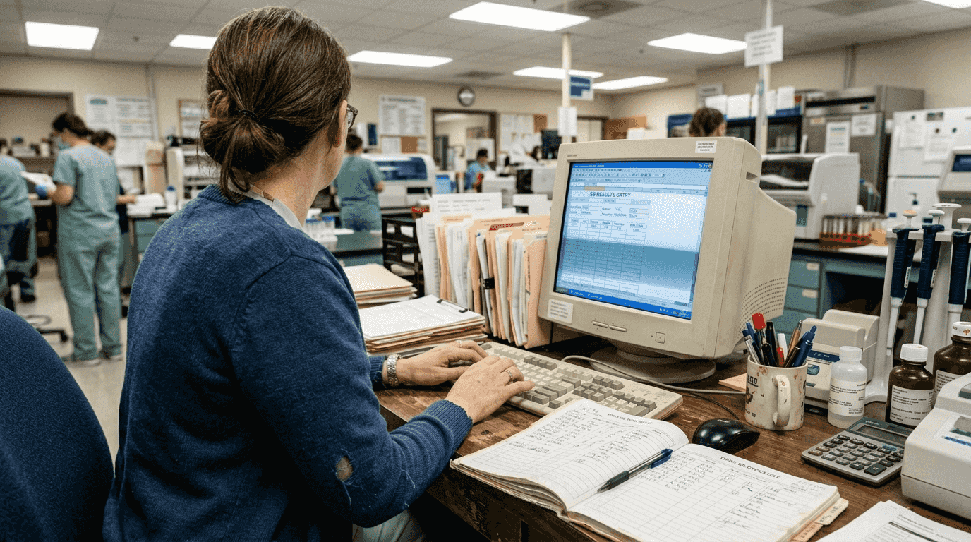 Lab worker updating quality control documentation
