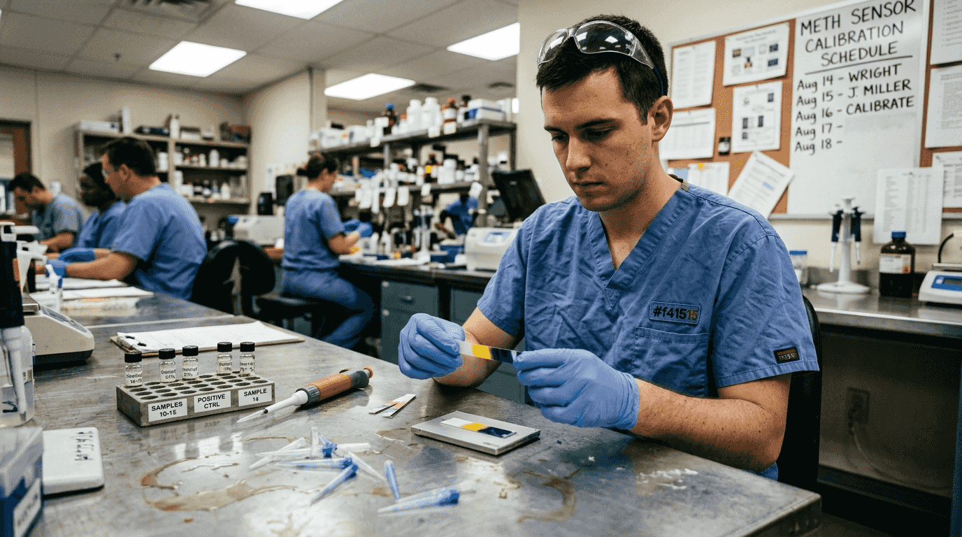 Lab assistant with meth sensor strip