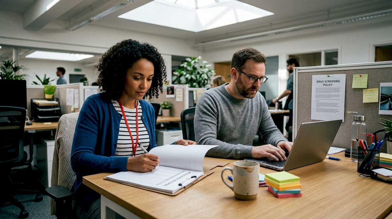 Coworkers collaborating for workplace productivity