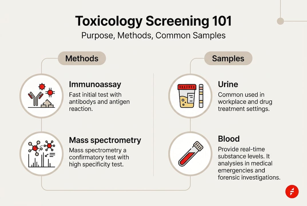 Infographic showing toxicology screening basics