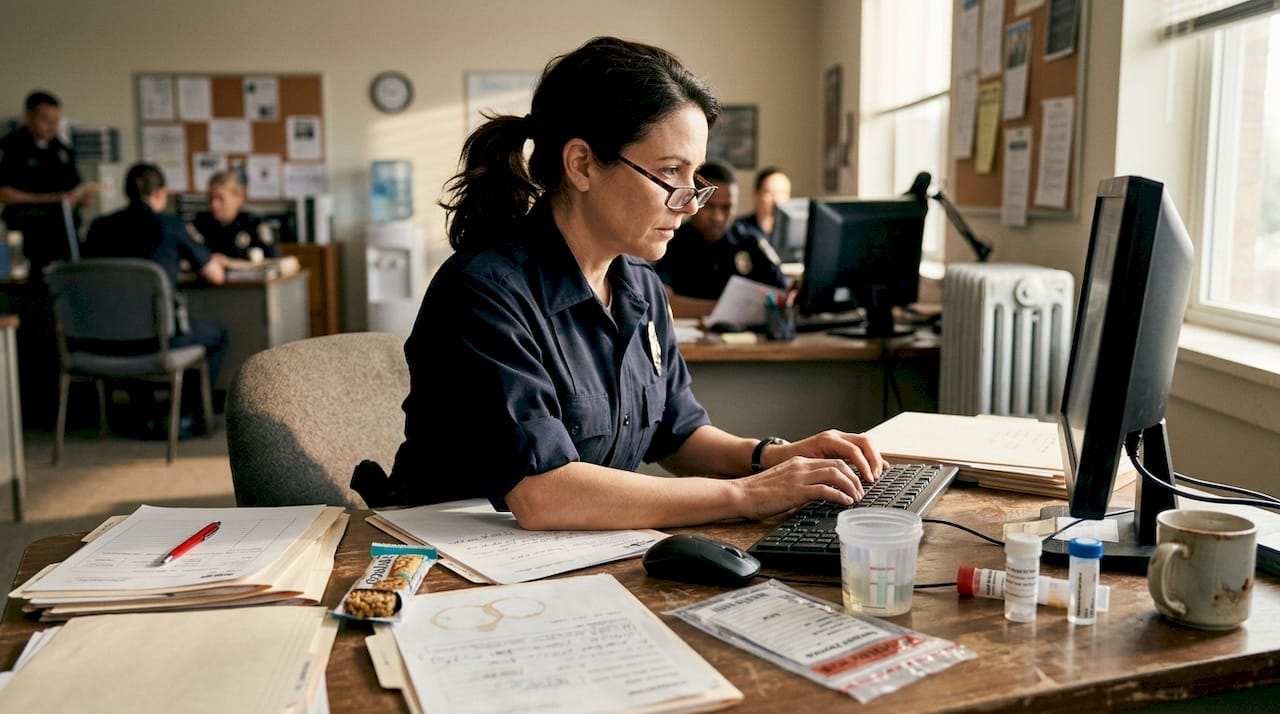 Investigator entering rapid test results at desk