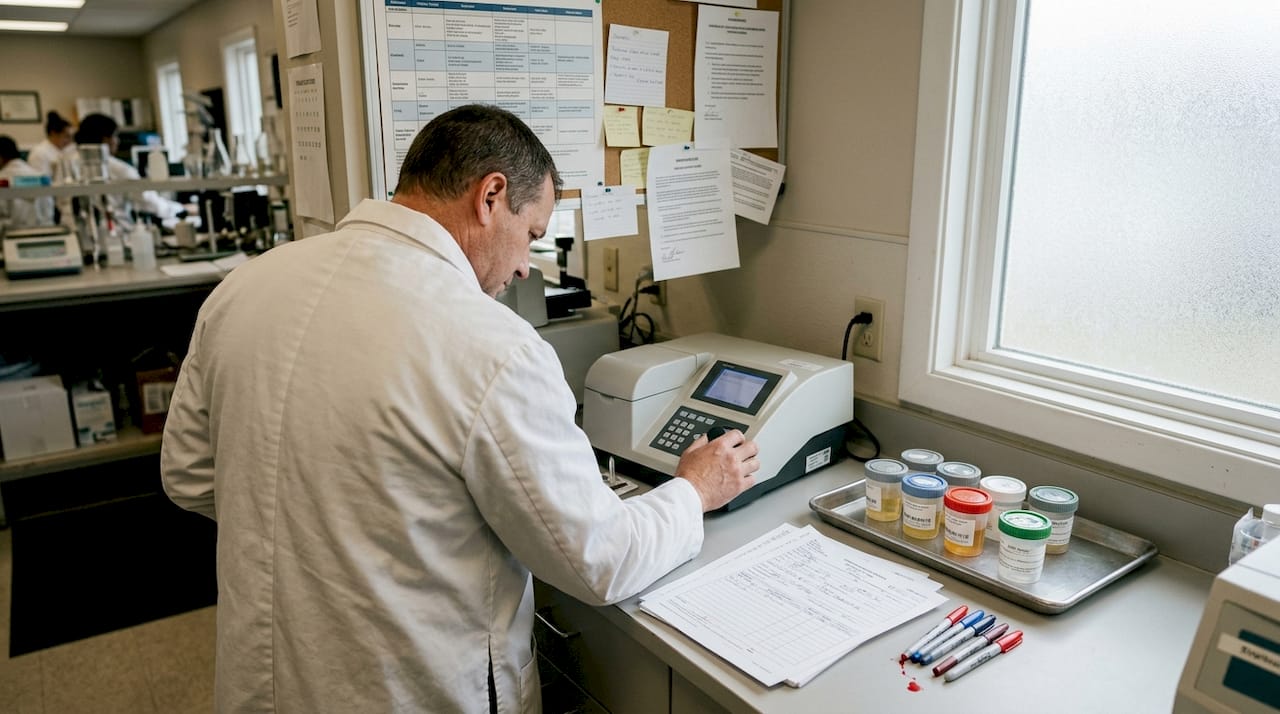 Scientist performing drug test analysis