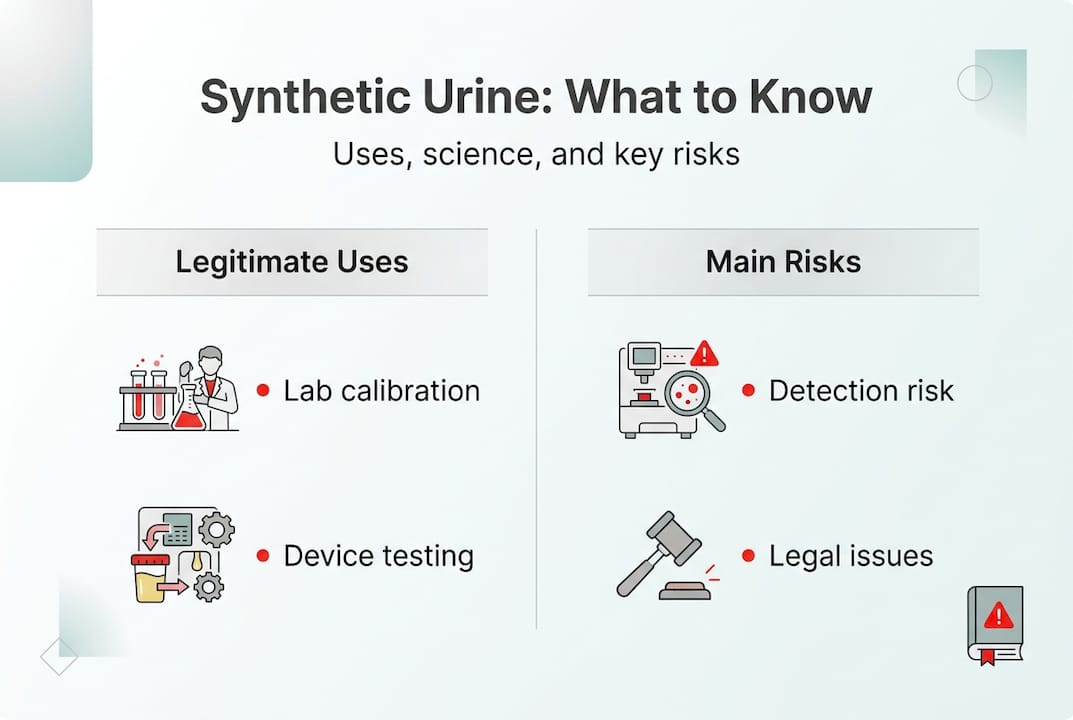 Infographic showing synthetic urine uses and risks