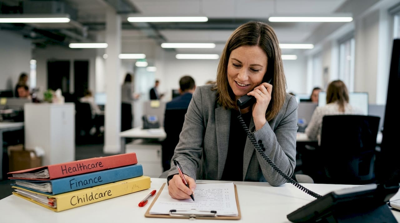 Compliance officer referencing screening checklist