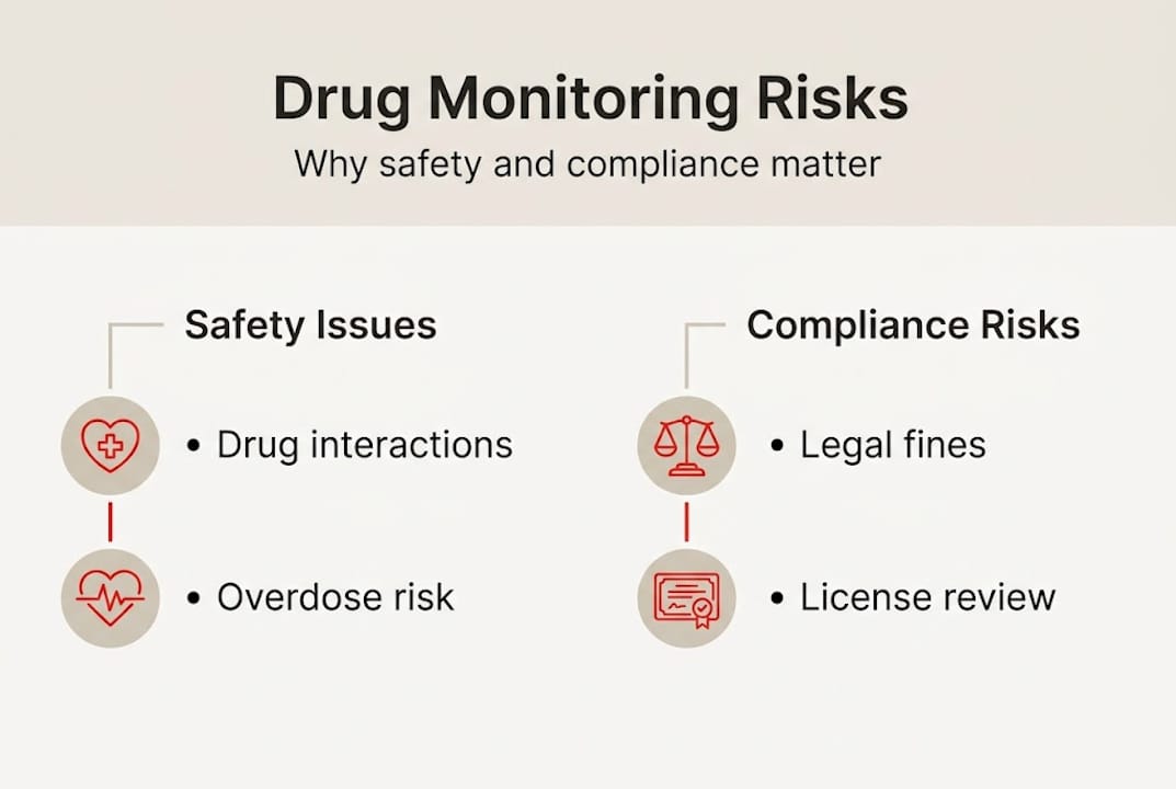 Infographic showing drug monitoring safety and compliance risks