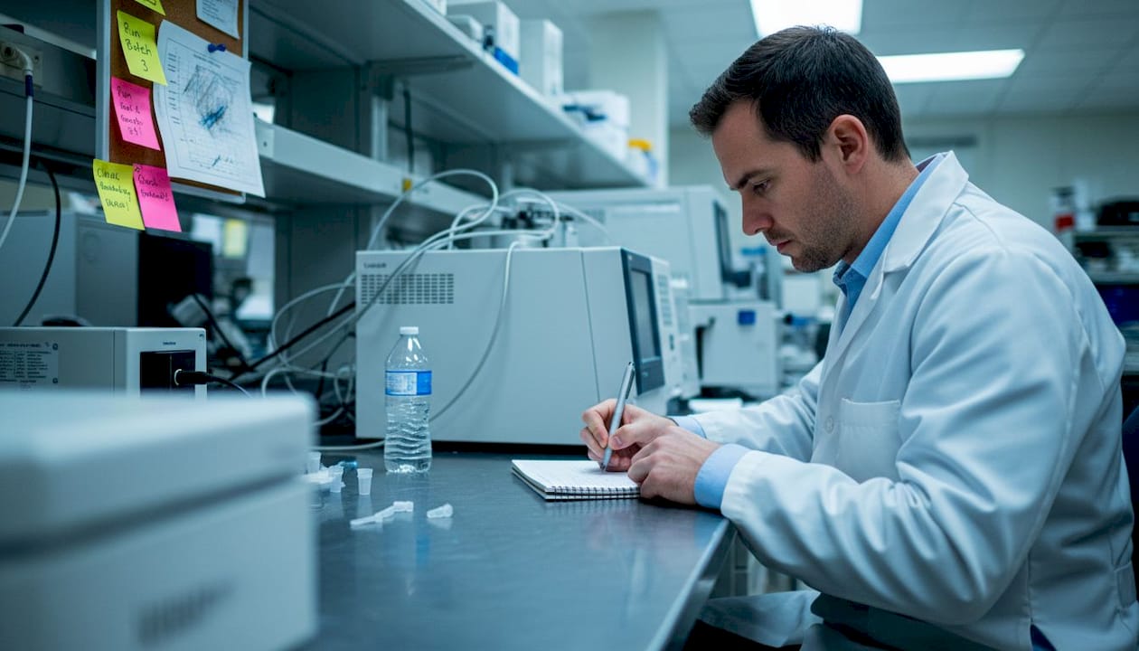 Forensic scientist documenting advanced sample analysis