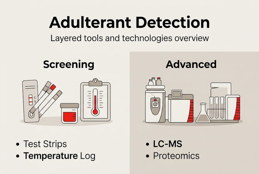 Infographic on layers of adulterant detection methods