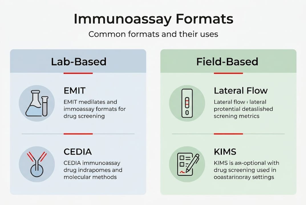 Infographic comparing immunoassay screening formats