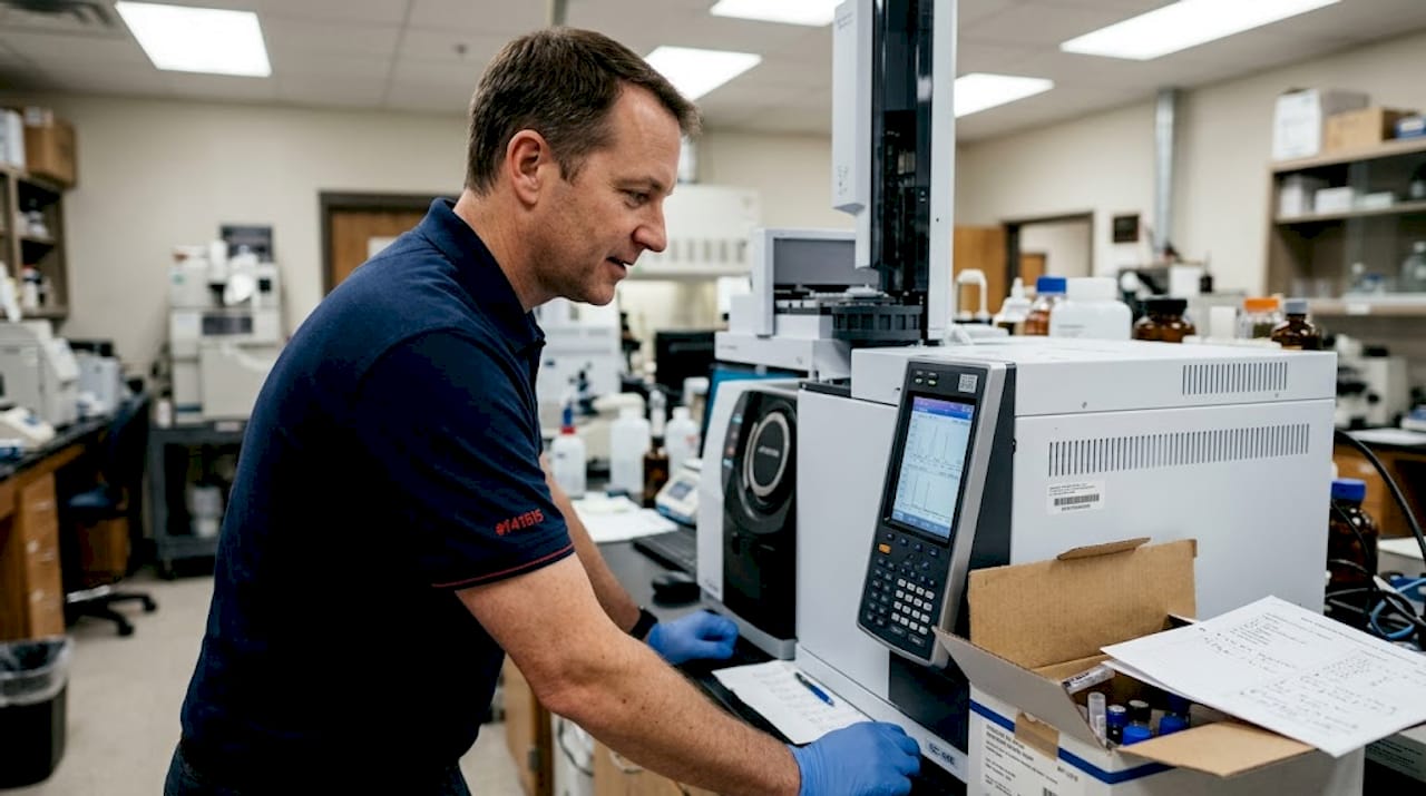 Technician reading GC-MS drug test results