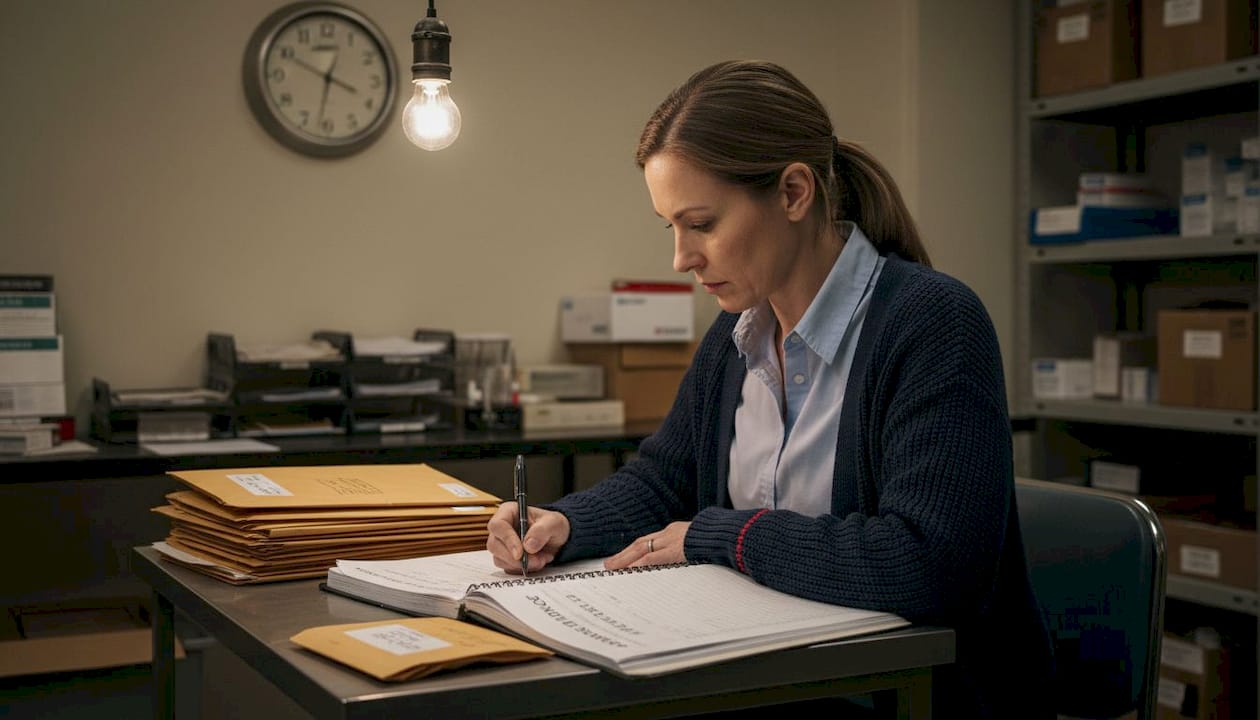 Forensic analyst completes chain of custody paperwork