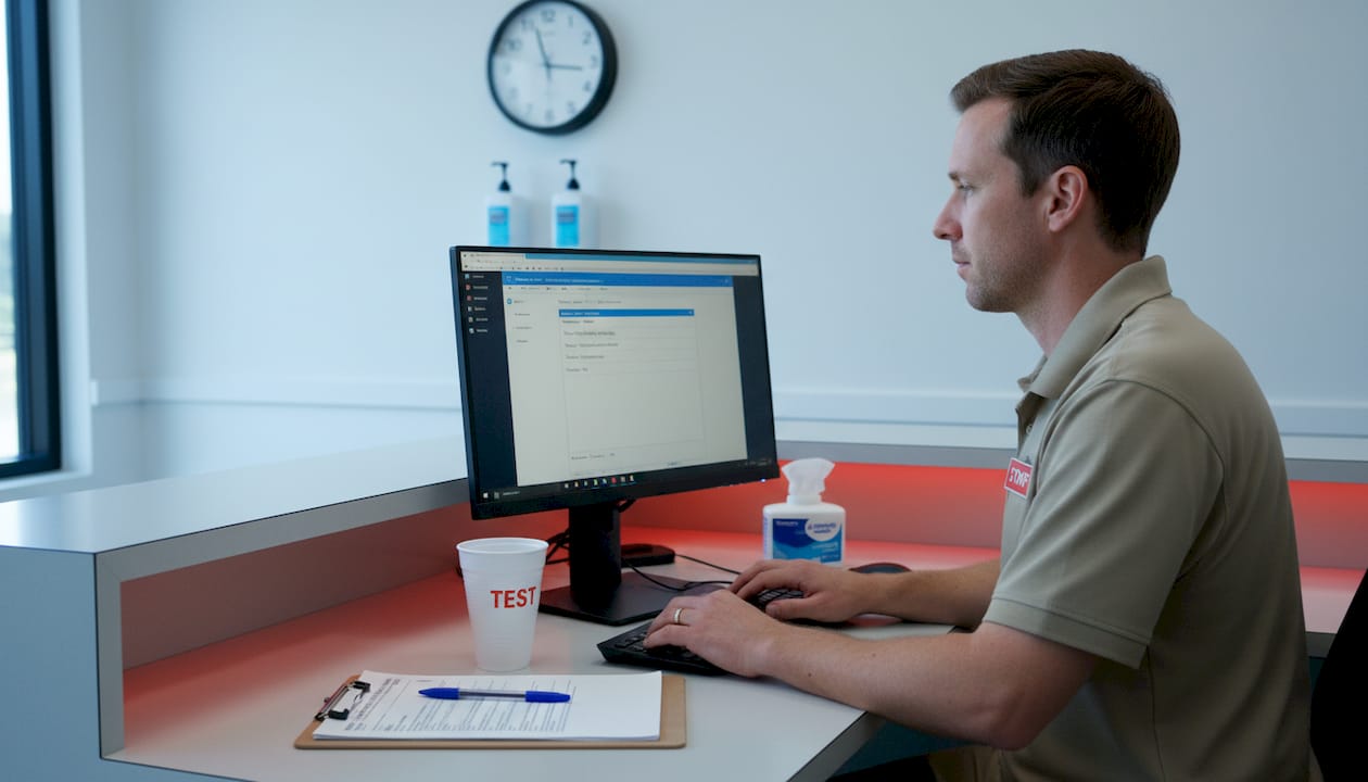 Staff logging random drug test in clinic setting