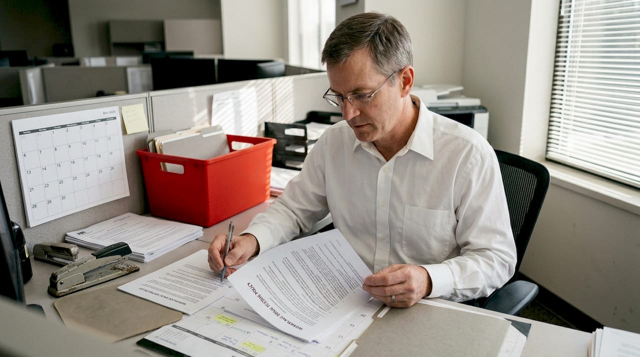 Legal counsel reviewing workplace policy