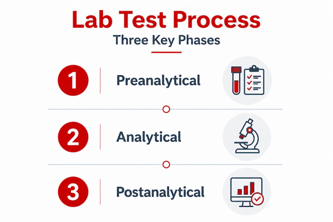 Vertical flow infographic showing lab testing phases