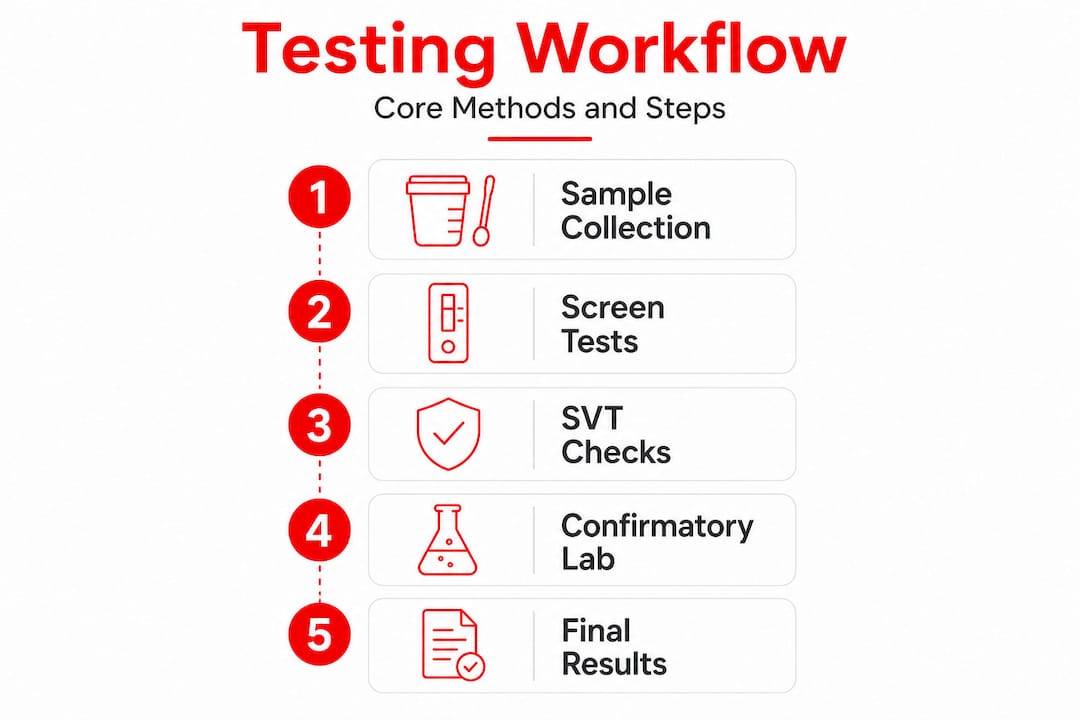 Infographic outlines steps of adulteration testing workflow