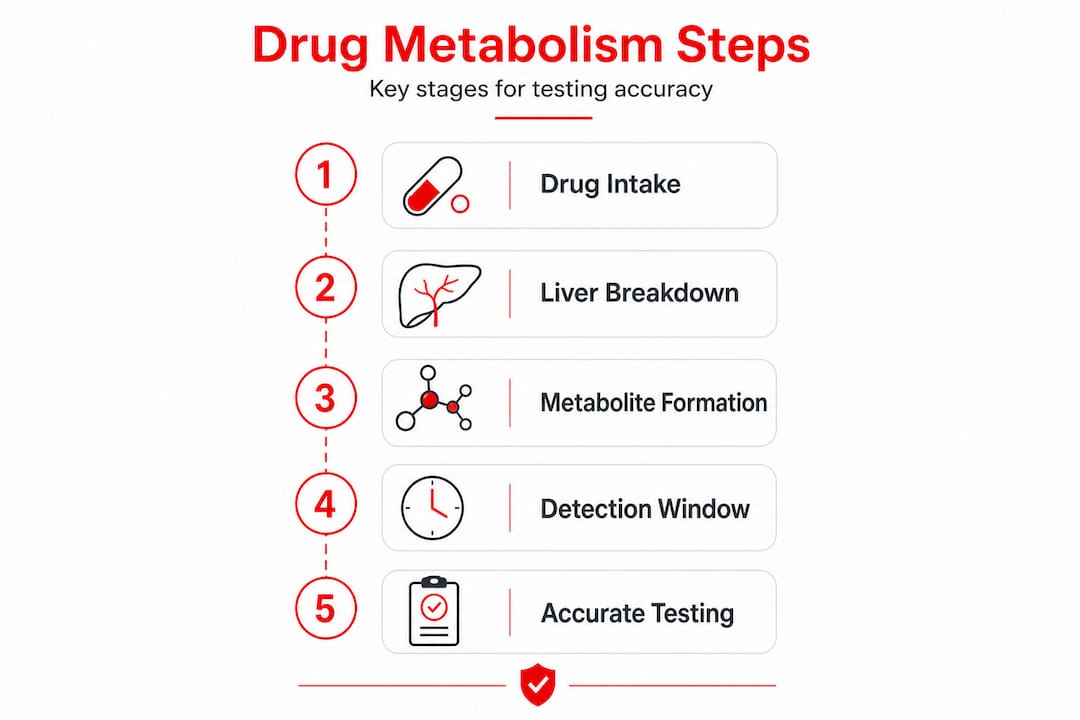 Infographic outlining drug metabolism key steps