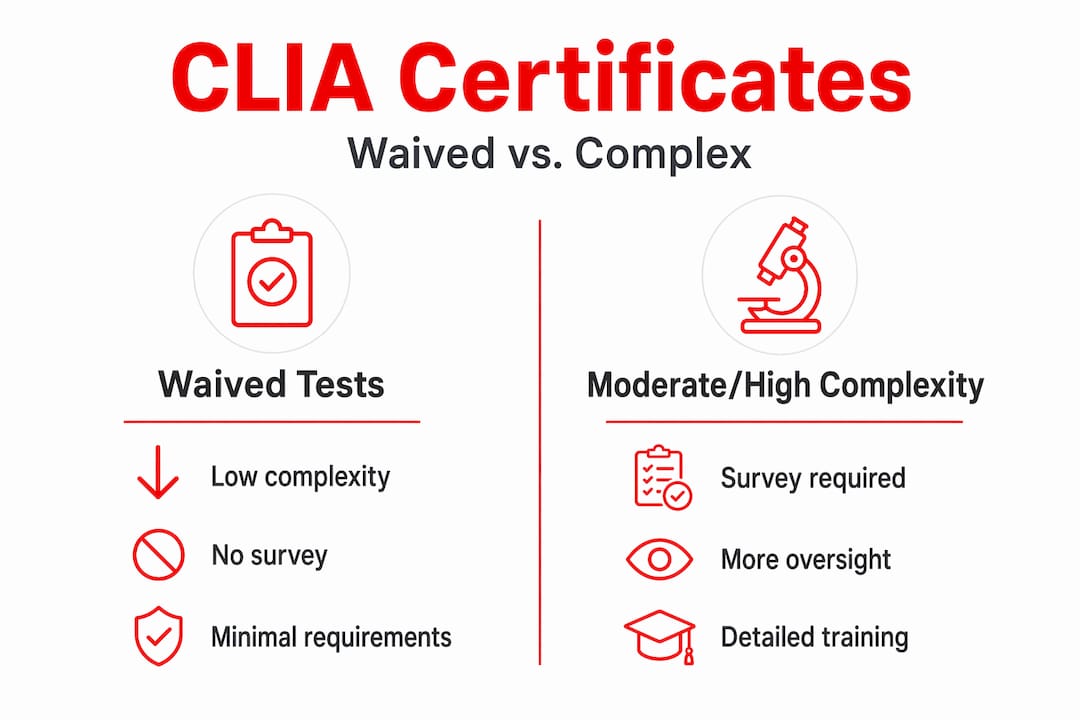 Infographic comparing CLIA waived and complex certificates