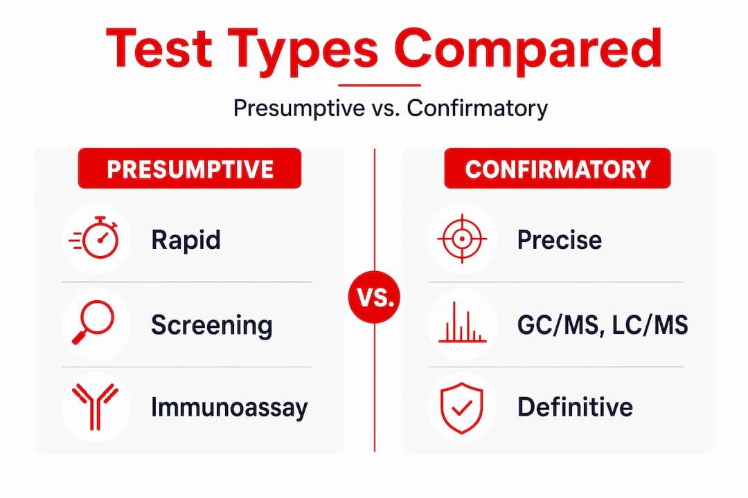 Infographic comparing presumptive and confirmatory tests