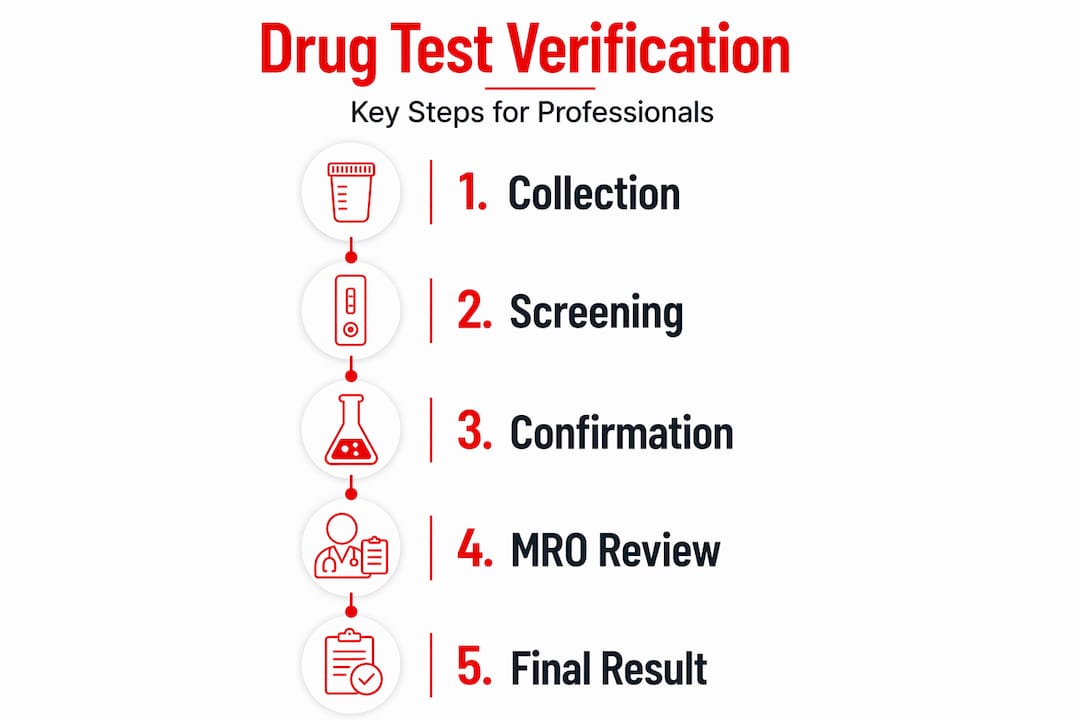 Infographic showing five step drug test verification process