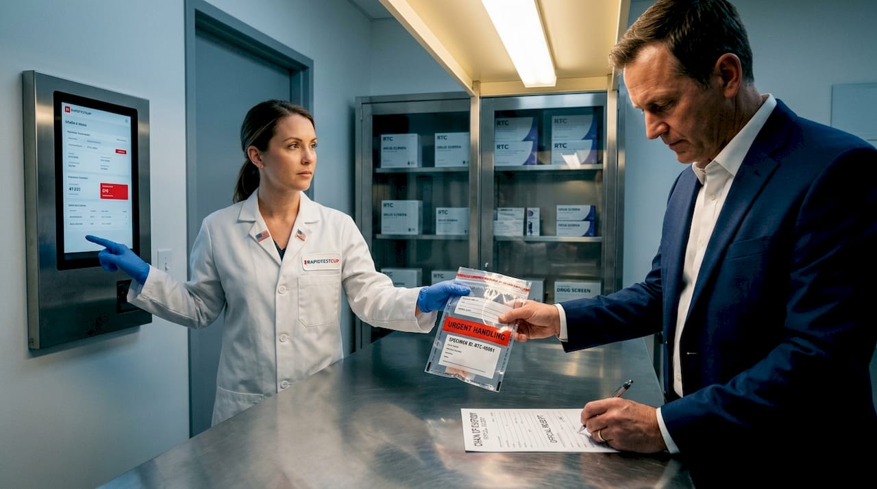 Specimen handoff in laboratory intake area