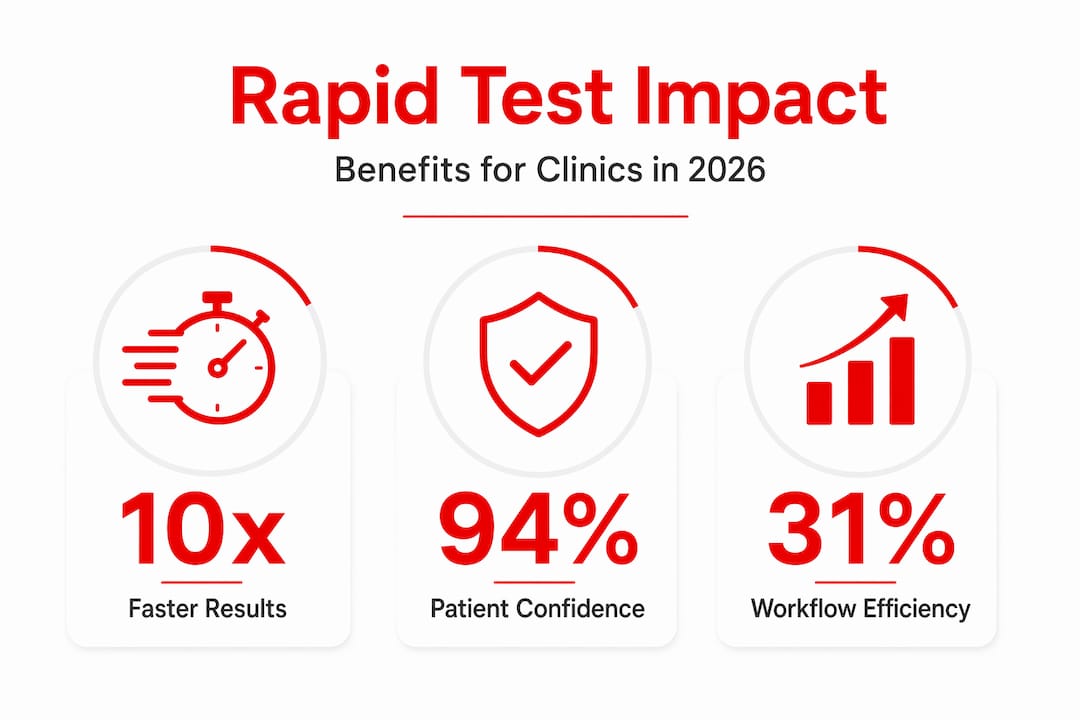 Infographic with rapid test benefits statistics for clinics