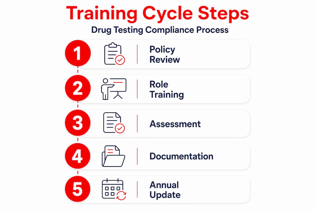 Infographic with steps for drug testing training cycle