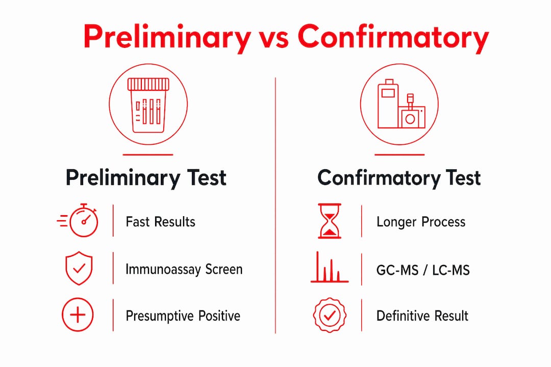 Infographic comparing preliminary and confirmatory drug tests