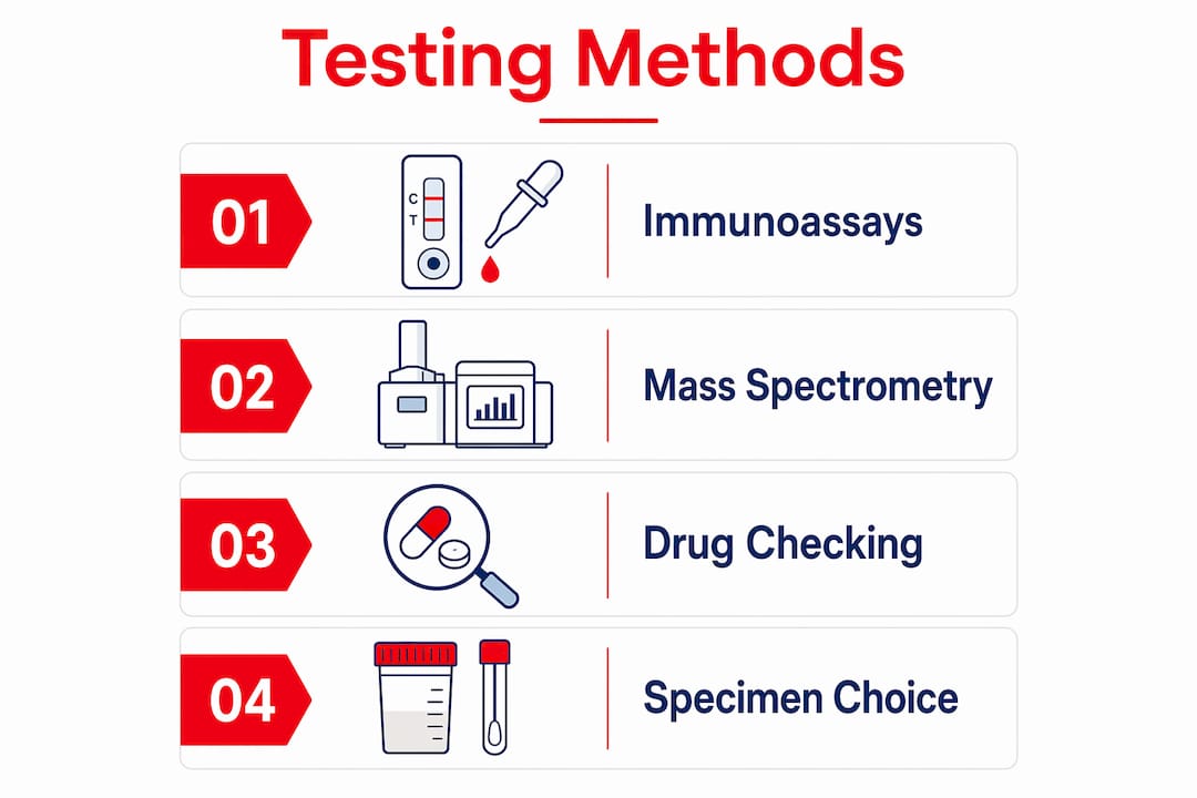 Infographic showing synthetic drug testing methods