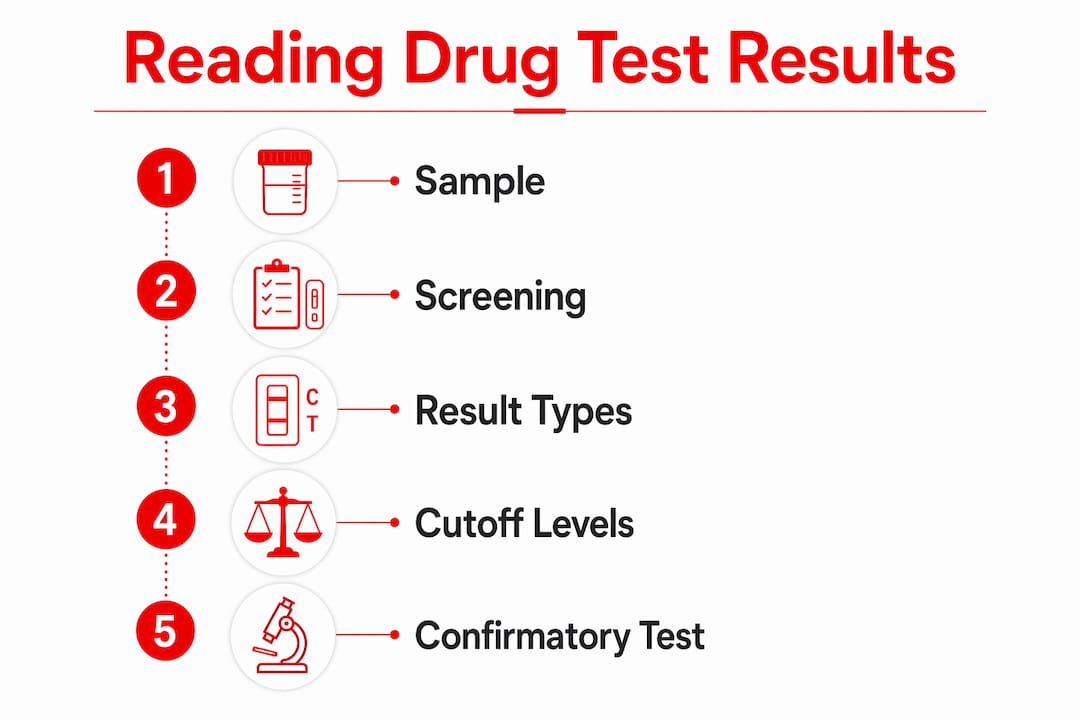 Infographic outlining steps to read drug test results